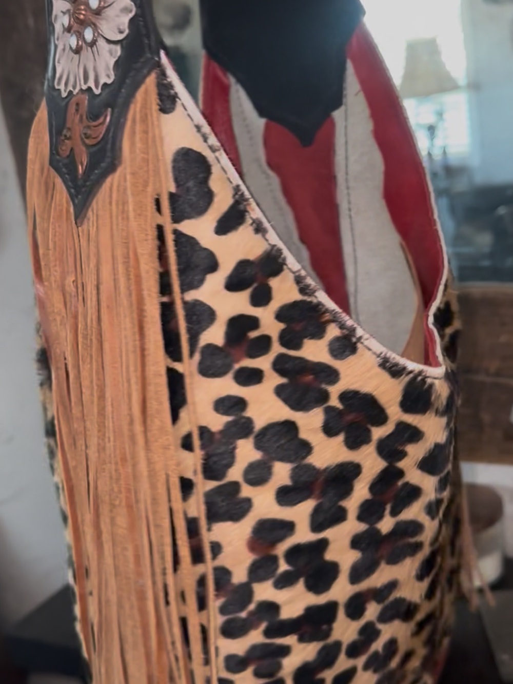 Heritage Brand Marilyn #887 Leopard Print Fringe Shoulder Bag One of a kind! - Picture 7 of 9